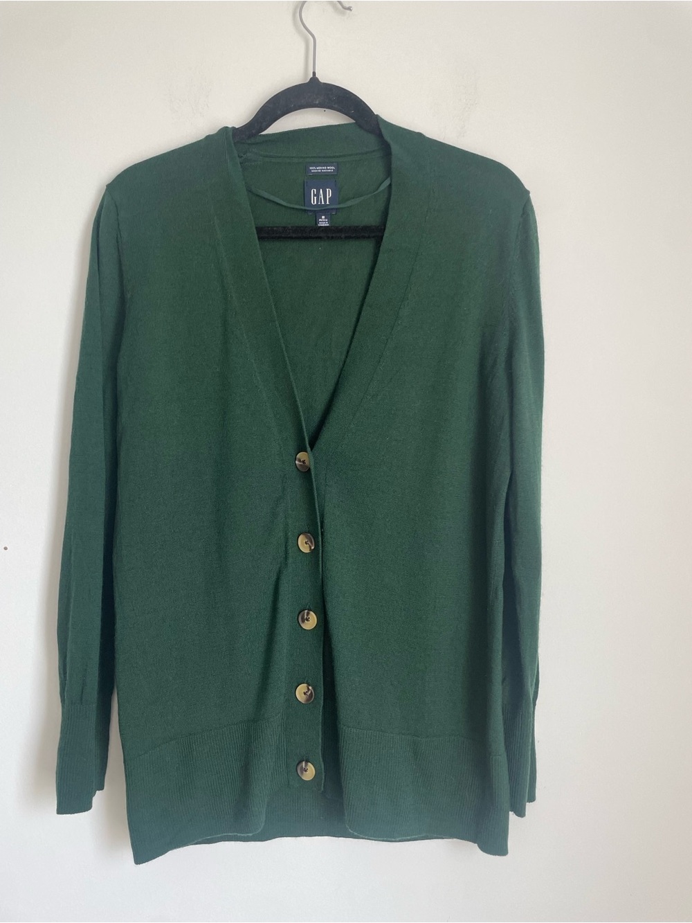 Gap 100% Merino Wool Dark Green Button Up Cardigan Size M Classic Preppy